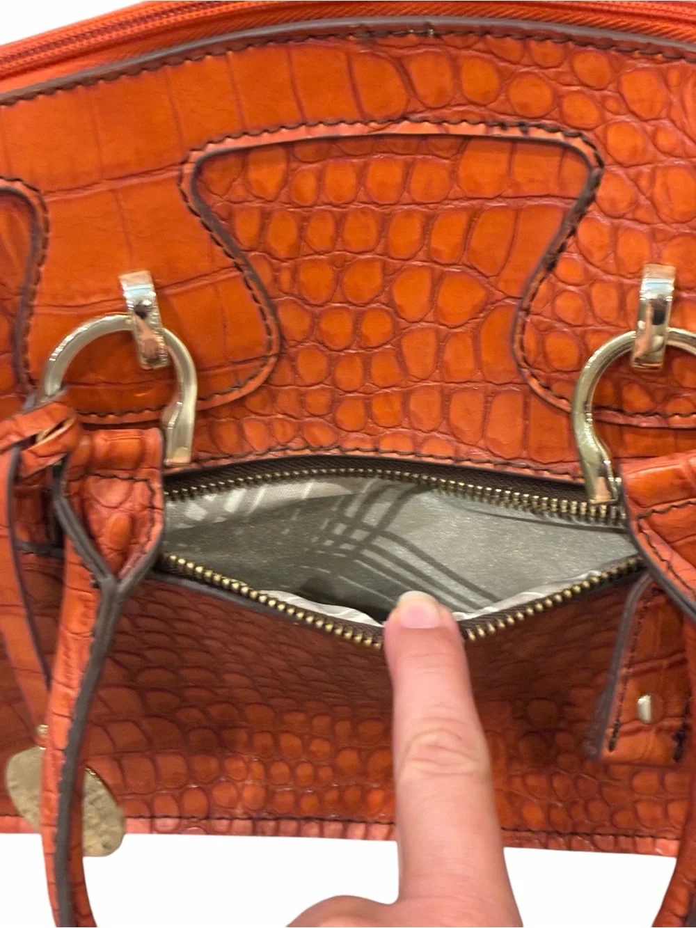 Vintage London Fog Faux Leather Crocodile Embossed Satchel Gold Toned Hardware